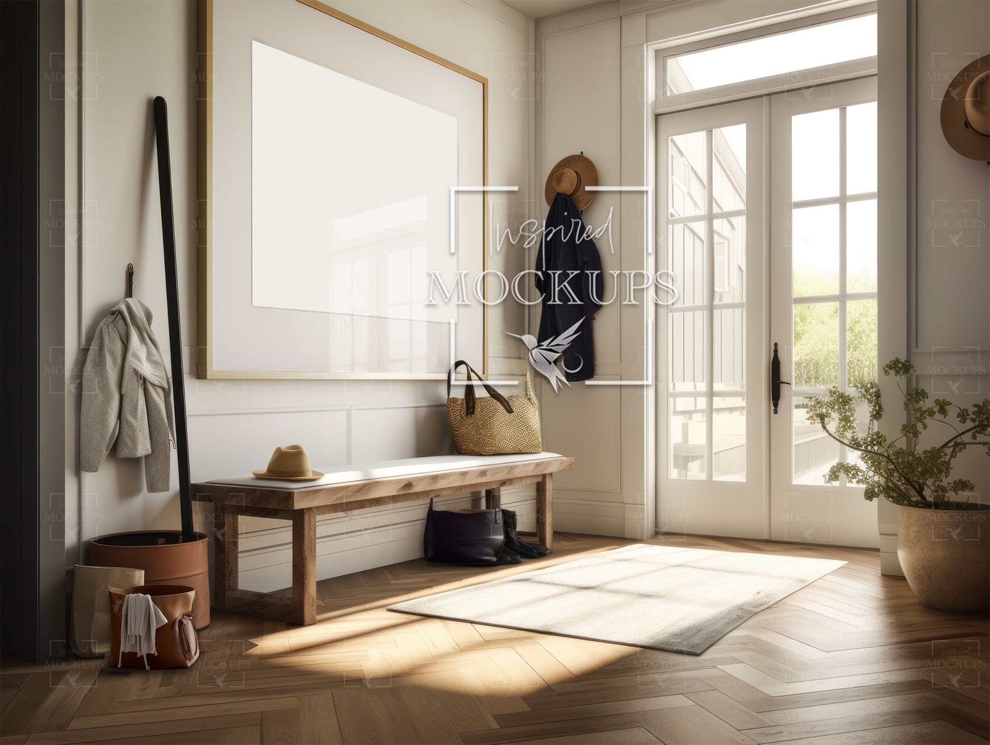 Modern Farmhouse Entry Frame Interior Mockup With Reflection, Frame ...