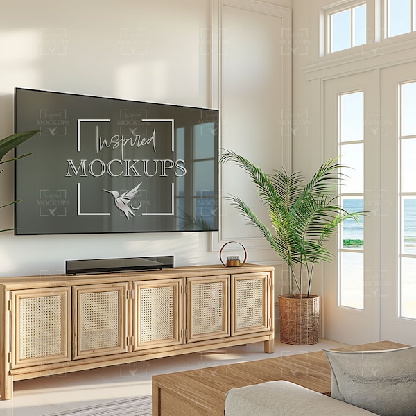 Frame TV Mockup, Mockup TV Frame, Art tv Mockup, Art Frame Mockup, Digital Frame Mockup, Modern Coastal Interior Mockup, PSD Smart Object