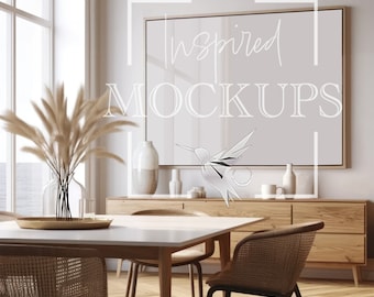 Coastal Dining Room Horizontal Frame Mockup with Optional Reflection, Frame Mockup, Poster Mockup, Art Frame Mockup, Interior Mockup, PSD