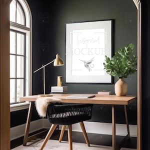 Modern Office Frame Interior Mockup with Reflection, Mockup Frame, Poster Mockup, Wall Mockup,  Interior Mockup, PSD Smart Object, A ISO