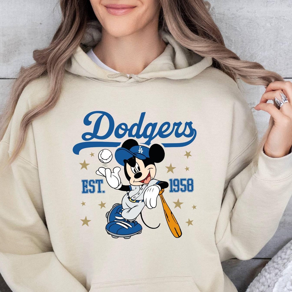 Mickey Mouse Dodgers 1958 Baseball Hoodie, Mickey Baseball Hoodie, Disney Sport Hoodie, Dodgers Baseball Hoodie, Trendy Dodgers Hoodie Teeshirtsummer