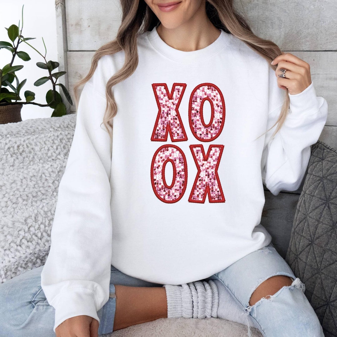 Valentines Day Sweat,faux Sequin Sweatshirt,sparkly Glitter Sweat,love Xoxo Sweat,preppy Sparkly