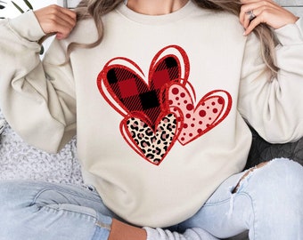 Leopard Heart Sweatshirt, Triple Heart Sweat, Valentines Hearts