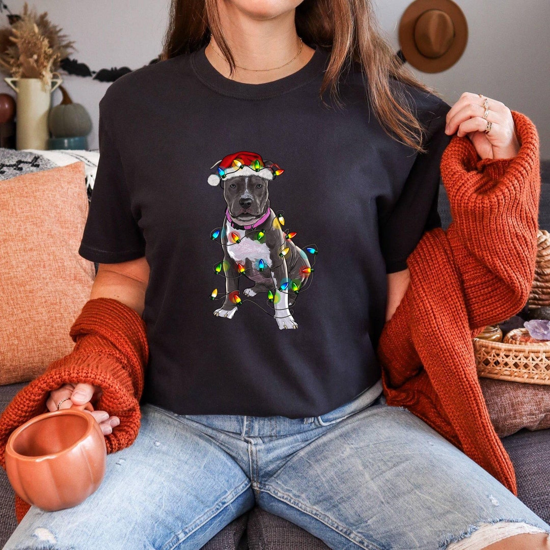 Comfort Color Pitbull With Christmas Lights, Pitbull Dog Shirt