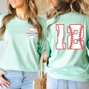 Name and Numbered baseball t shirt, Custom Baseball Tee, Game Day shirt For Her or him, tis the season baseball gift, image 2