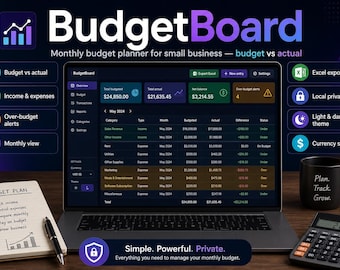 BudgetBoard Monthly Budget Planner | Small Business Budget vs. Actual Tracker | Income Expense Tool | Excel Alternative