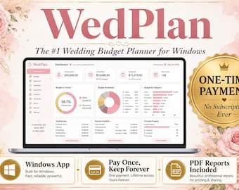 Wedding Budget Planner for Windows | Ultimate Wedding Expense Tracker | Minimalist Digital Wedding Tool | One-Time Purchase No Subscription