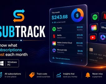 SubTrack — Subscription Tracker for Windows | Monthly Burn, Renewal Alerts, Local SQLite | Digital Download