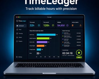 TimeLedger Time Tracker Windows | Freelance Billable Hours Timer | Excel Export Offline App