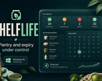 ShelfLife — Pantry & Expiry Tracker for Windows | Food Inventory, Shopping List, Local SQLite | Digital Download