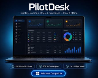 PilotDesk Windows App — Quotes, Invoices, Stock & Purchases | Offline Local Business Software — Digital Download