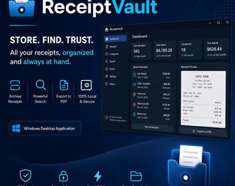 ReceiptVault – Windows Receipt & invoices app | Local data | PDF | digital download