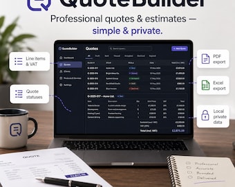 QuoteBuilder Quote & Estimate Software | Professional PDF Quotes | VAT Line Items | Small Business | Excel Export | Windows Desktop