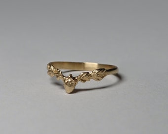 Garden Strawberry Ring ∙ Vintage style botanical ring. Handcrafted in 14 karat gold.