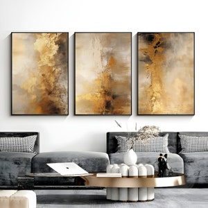 Neutral Wall Art, Beige, Black And Gold Wall Art, Extra Large Wall Art Abstract, 3 Piece Wall Art, Gold Abstract Art Print, Instant Download