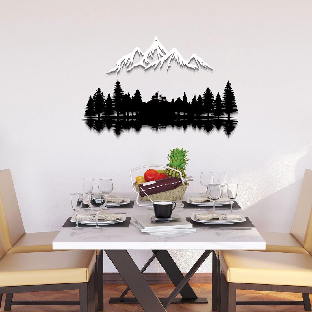 Mountain and Forest Metal Wall Art, Nature and Forest Decoration, Metal ...