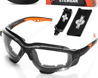ToolFreak Safety Glasses Goggles Clear Wraparound Lens with Headstrap and Hard Case