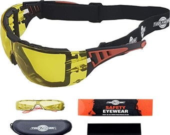 ToolFreak Safety Glasses Yellow Wraparound Lens with Headstrap and Hard Case