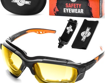 ToolFreak Safety Glasses Yellow Lens Foam Padded with Headstrap and Hard Case