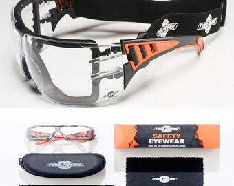 ToolFreak Schutzbrille Klare Wrap-Around-Linse mit Kopfband und Hartschalenetui