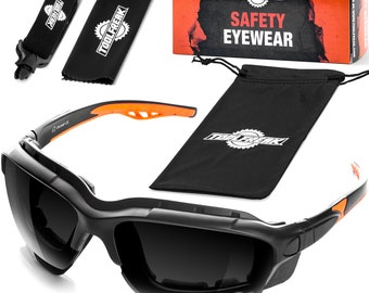 ToolFreak Safety Glasses Goggles Smoke Lens with Headstrap and Carry Pouch