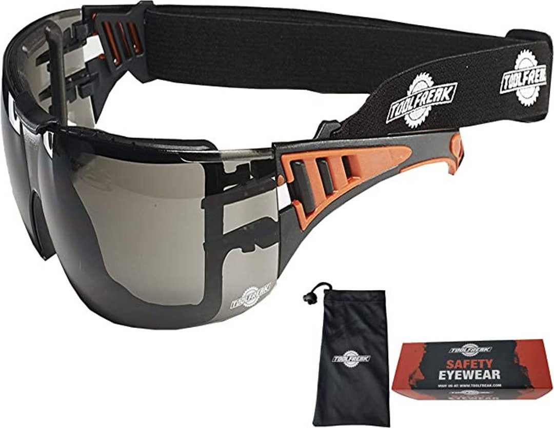 Toolfreak Safety Glasses Smoke Lens Wraparound With Headstrap and Carry