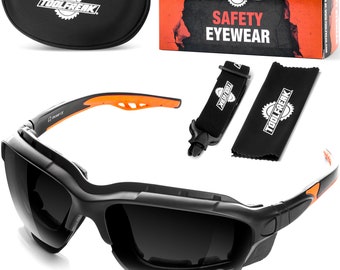 ToolFreak Safety Glasses Goggles Smoke Lens with Headstrap and Hard Case