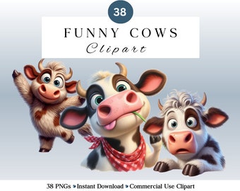 Funny Cow Clipart Set | Cute Cow Transparent PNG | Quirky Dogs | Crazy Cows | Commercial Use