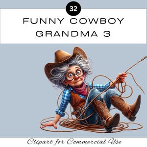 Divertente set di clipart PNG con nonna cowboy 3 / Nonna cowgirl western impertinente / Uso commerciale / Scrapbooking per diario spazzatura / Aula