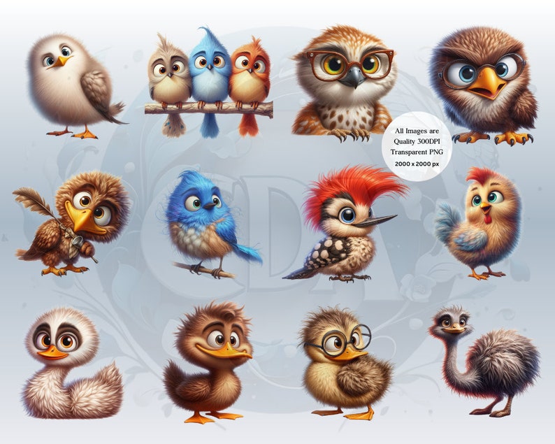 Funny Bird Clipart Bundle | Set 2 | Whimsical Cute Bird PNGs for DIY Projects | Instant Download | Commercial Use | Quirky Birds