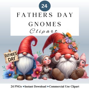 Cute Fathers Day Gnome Clipart PNG Set | Watercolour Parent and Child  Gnomes Decorations | Gnome Sublimation Father&#39;s Day