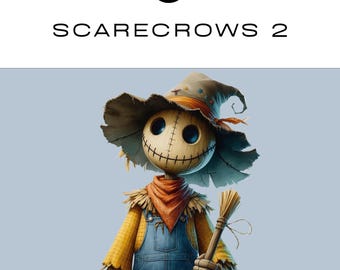 Imágenes prediseñadas PNG de espantapájaros adorables 2 / Otoño / Espantapájaros en acuarela PNG / Aula / Descarga digital / Cosecha Halloween / Uso comercial