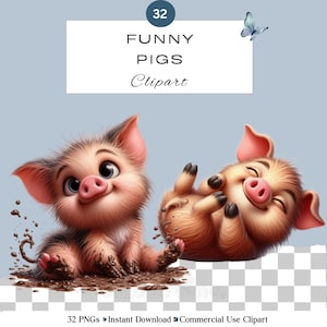 Paquete de imágenes prediseñadas de cerdito bebé divertido / Cerdito lindo y peculiar / Álbum de recortes de diario basura / Aula / Uso comercial
