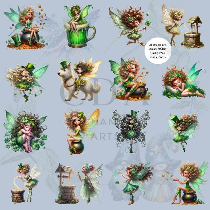 St Patricks Day Fairy Clipart PNG Set | Watercolour Cute Quirky Funny ...