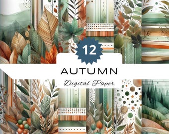 Autumn Digital Paper | Watercolor Fall Leaf Design | Fussy Cut | Scrapbooking Paper |  Commercial Use