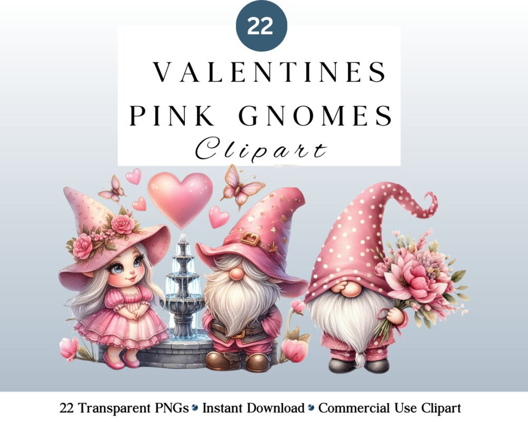 22 Pink Valentines Gnomes Clipart PNG | Gnome Romance | Watercolour ...
