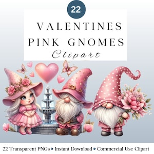 22 Pink Valentines Gnomes Clipart PNG | Gnome Romance | Watercolour Gnomes | DIY and Creators | Commercial Use