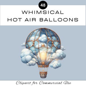 Pacote de Clipart PNG de Balão de Ar Quente Fantástico | Sublimação de Aquarela | Convite para Scrapbook de Diário de Lixo | Uso Comercial | Sala de Aula