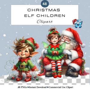 Kerst elf kinderen clipart png bundel | Feestdag aquarel feestelijk elfje peuters | Grappige schattige elfjesbaby | Commercieel gebruik