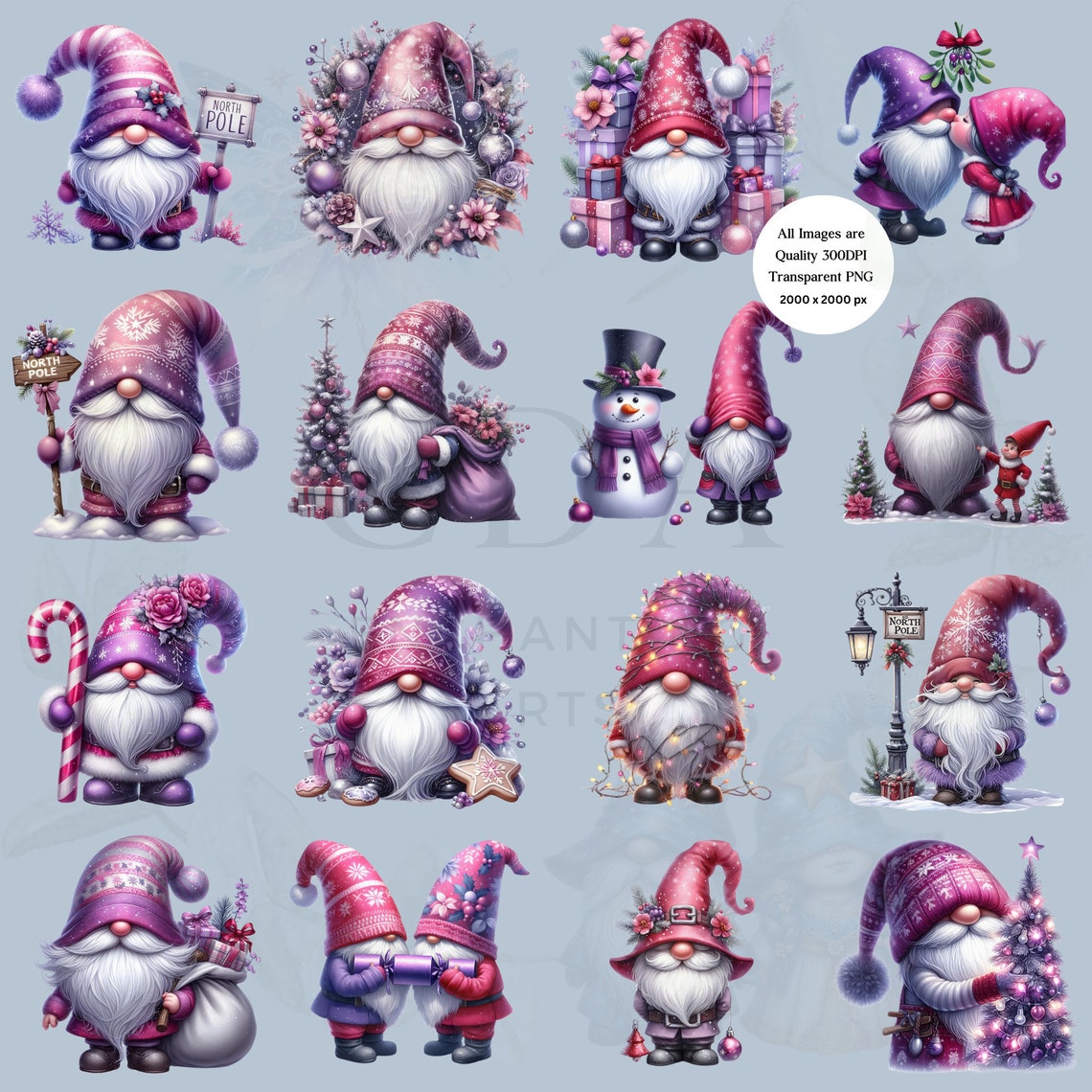 Cute Christmas Gnome Clipart PNG Set | Holiday Watercolour Festive ...