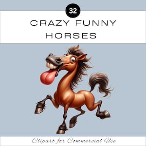 Paquete de imágenes prediseñadas de caballos locos divertidos / lindo pony de caballo peculiar / álbum de recortes de diario basura / invitación a fiesta de aula / uso comercial