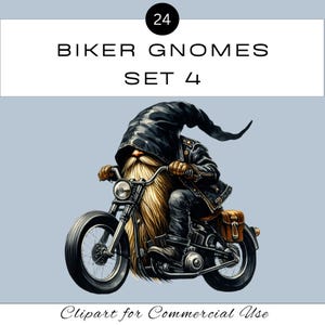 Biker Gnomes Clipart PNG Set 4 / Gnomi motociclisti carini ad acquerello / Album di ritagli di giornale spazzatura / Uso commerciale