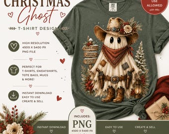 Weihnachtsgeist-PNG-Clipart | Western-Cowboy-T-Shirt-Druckdesign | Rustikales Weihnachtsmotiv (PNG) | Digitaler Download | Kommerzielle Nutzung