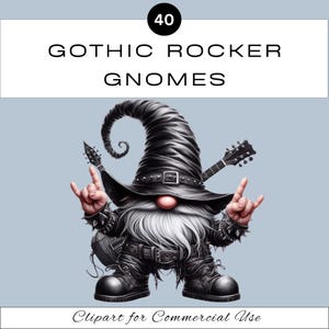 Gothic Rocker Gnomes PNG-clipartbundel | Sublimatie aquarel rockband | Plakboek ongewenste dagboeken | Maak je eigen band | Commercieel gebruik