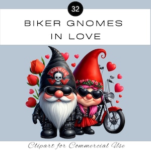 Biker Gnomes In Love Clipart PNG-bundel | Aquarel Valentine Lovers Sublimatie | Ongewenste dagboeken scrapbooken | Commercieel gebruik