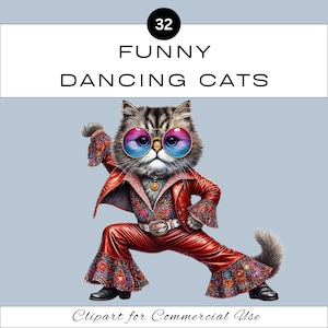 Paquete de imágenes prediseñadas PNG de gato bailando divertido / Sublimación peculiar / Tarjeta de álbum de recortes de diario basura / Aula / Uso comercial