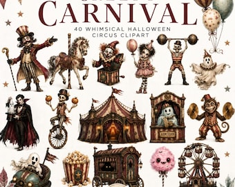 Gruseliges Karneval-Halloween-Zirkus-PNG-Clipart-Bundle | 300 DPI | Sofortiger digitaler Download | Kommerzielle Nutzung