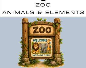 64 Zoo Clipart Bundle | Watercolor PNG | 300DPI | Instant Digital Download | Commercial Use