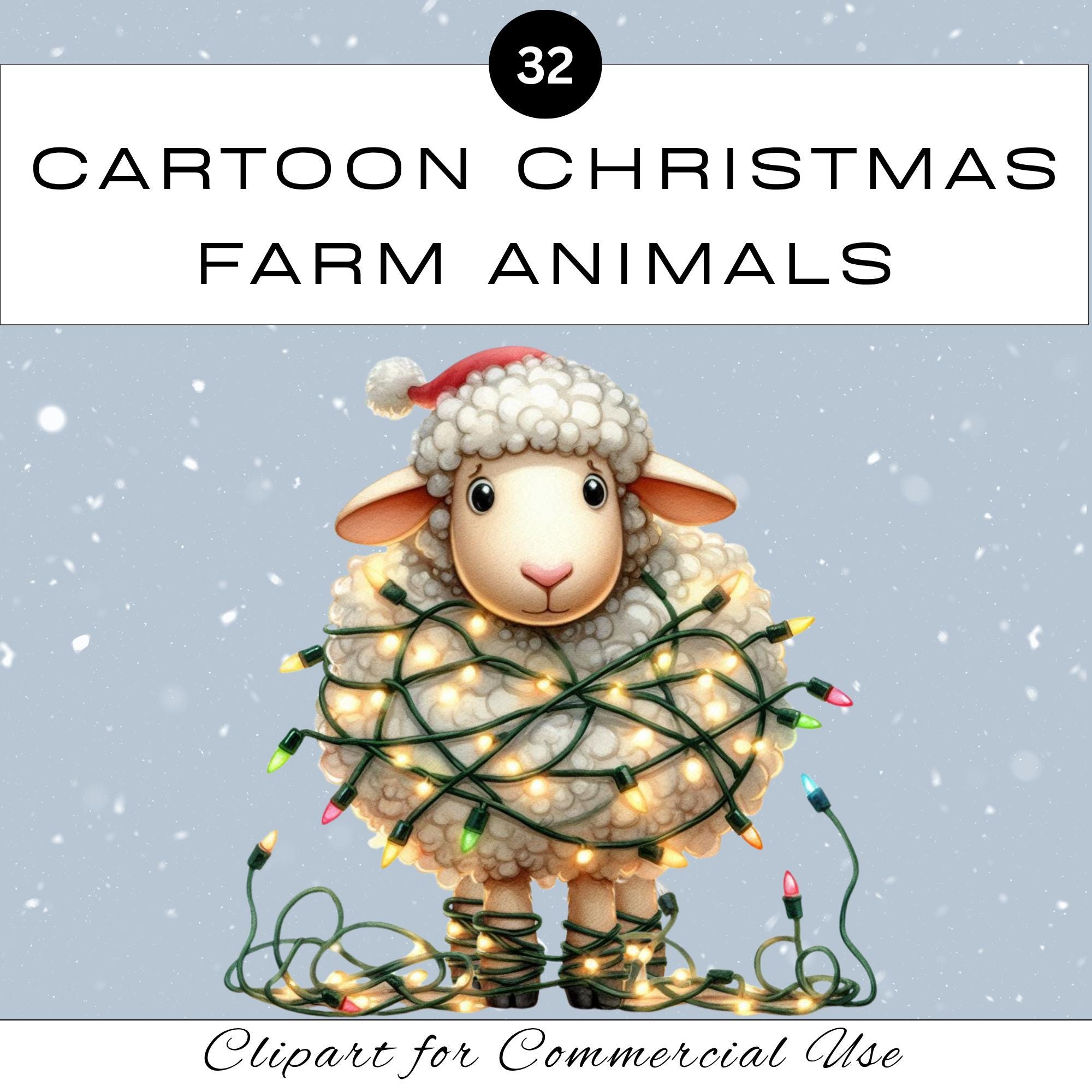 Christmas Farm Animals Clipart PNG Set | Cartoon Sublimation ...