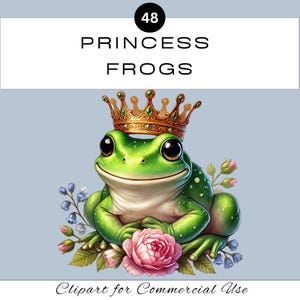 Princess Frog Clipart PNG Bundle | Fairytale | Junk Journal Scrapbooking | Nursery Classroom | Invitation Card | Commercial Use